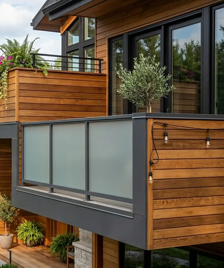 Premium tropical hardwood balcony for a residential exterior