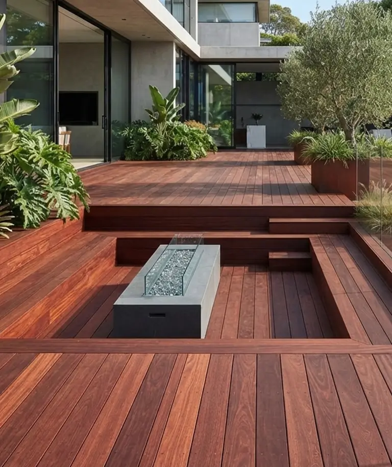 Red Balau Mahogany decking used in outdoor applications