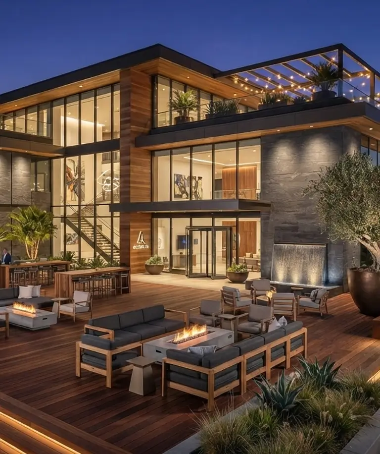 Premium tropical hardwood used in a commercial architectural project