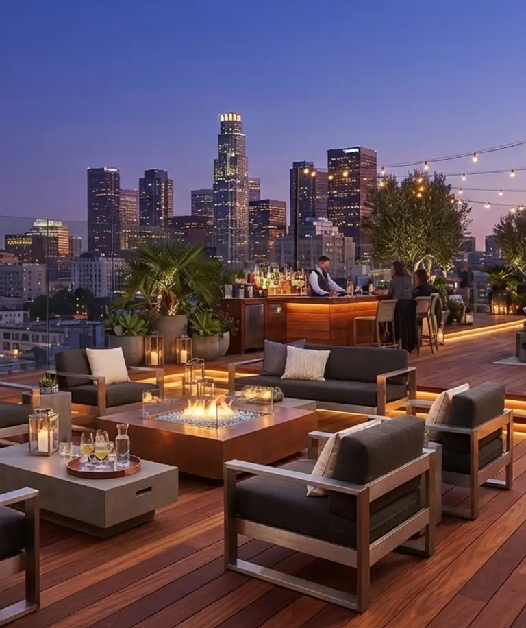 Premium tropical hardwood rooftop deck with an outdoor terrace
