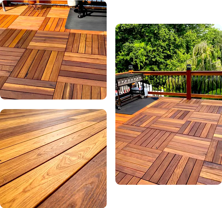 Hardwood decking boards showing natural wood grain and finish