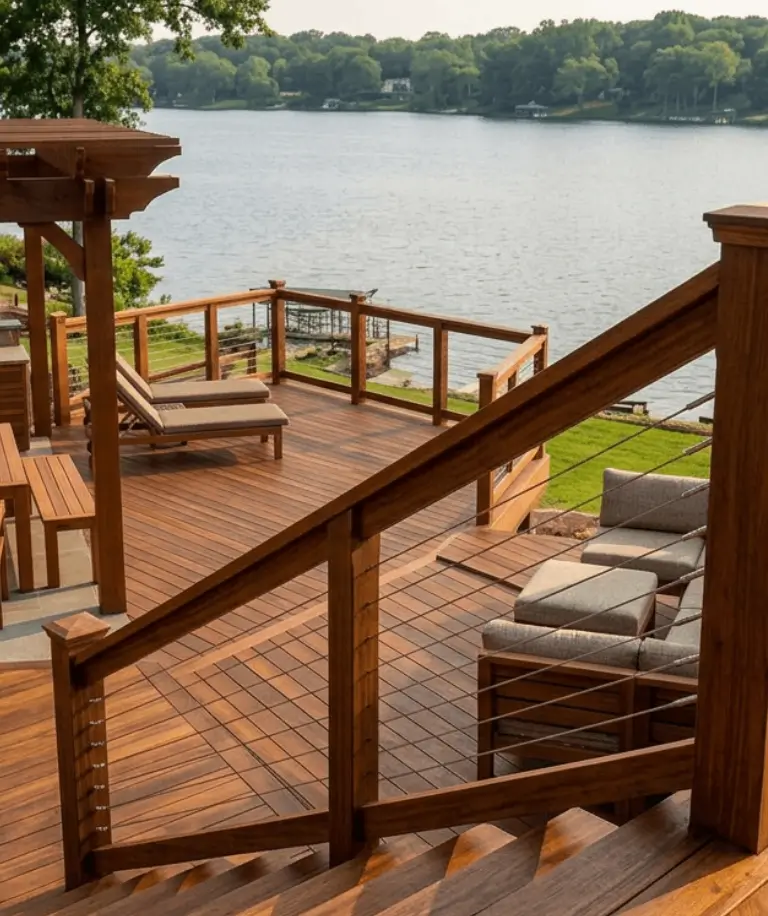 Cumaru hardwood railing applications for decks, porches, balconies, and outdoor spaces