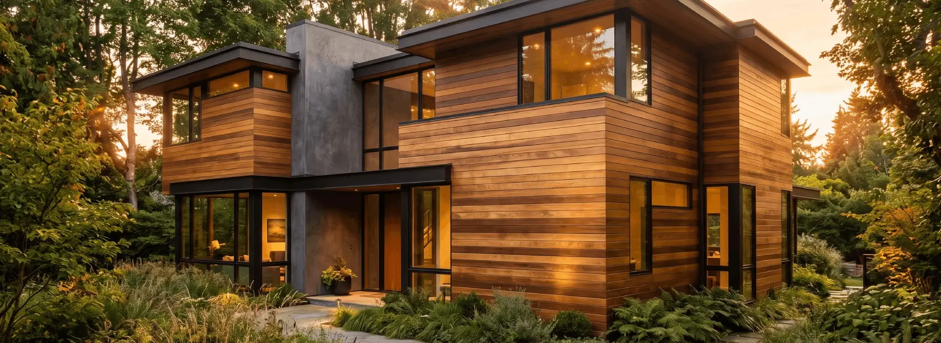Cumaru hardwood siding installed on a modern residential exterior