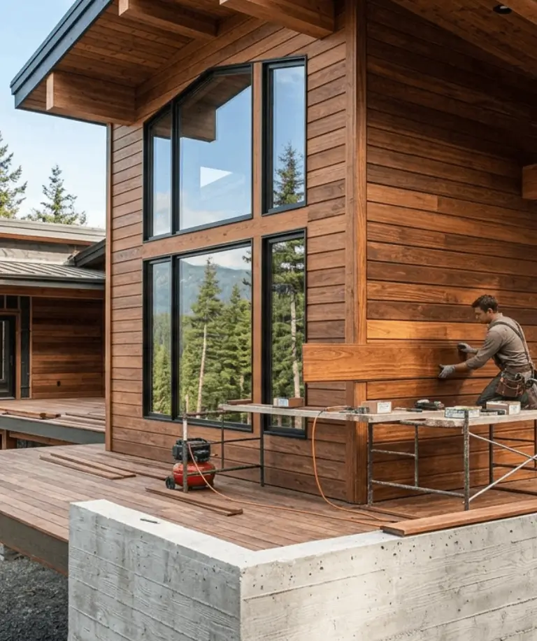 Cumaru T&G V45 hardwood application for exterior ceilings and siding