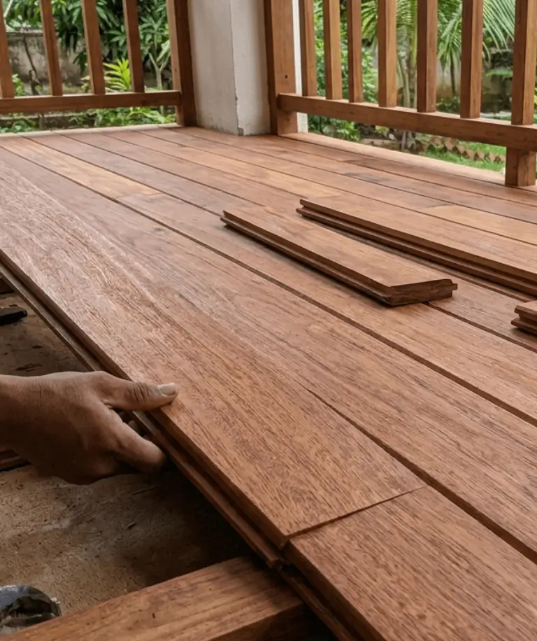 Cumaru tongue and groove boards for exterior ceilings and siding