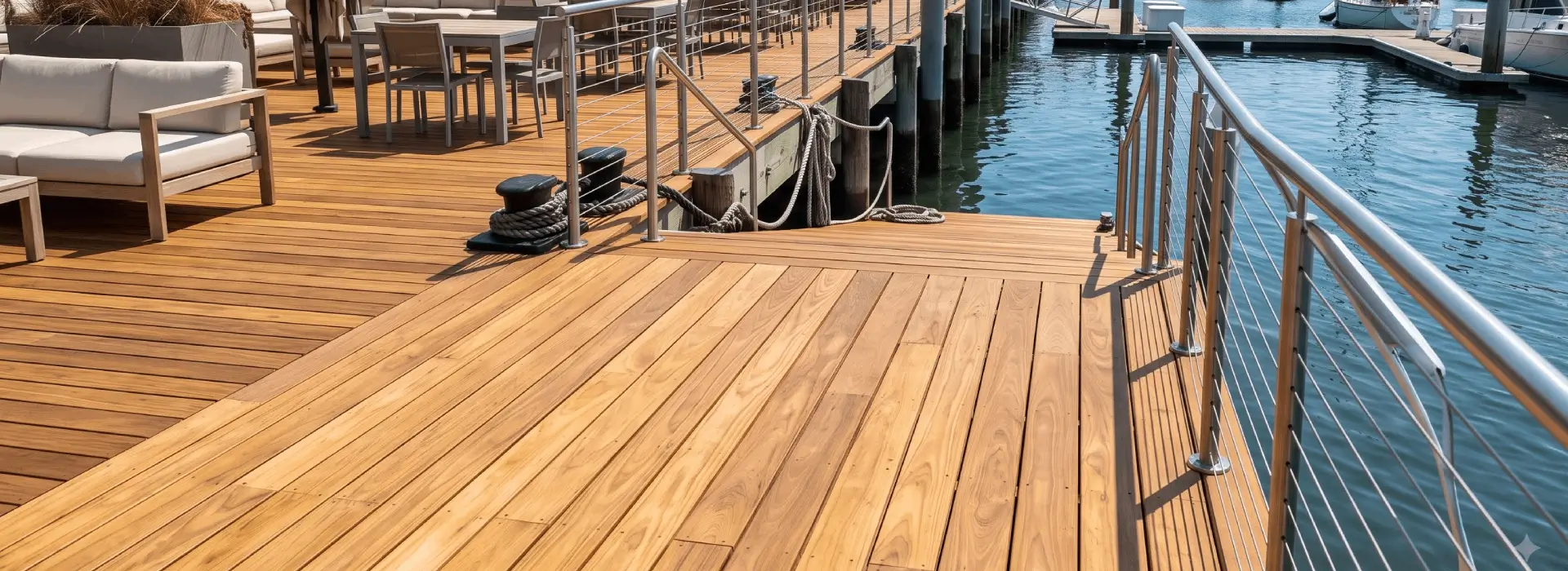 Premium Garapa hardwood decking installed on a modern outdoor deck