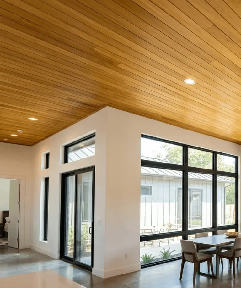 Garapa hardwood ceiling boards for covered outdoor spaces