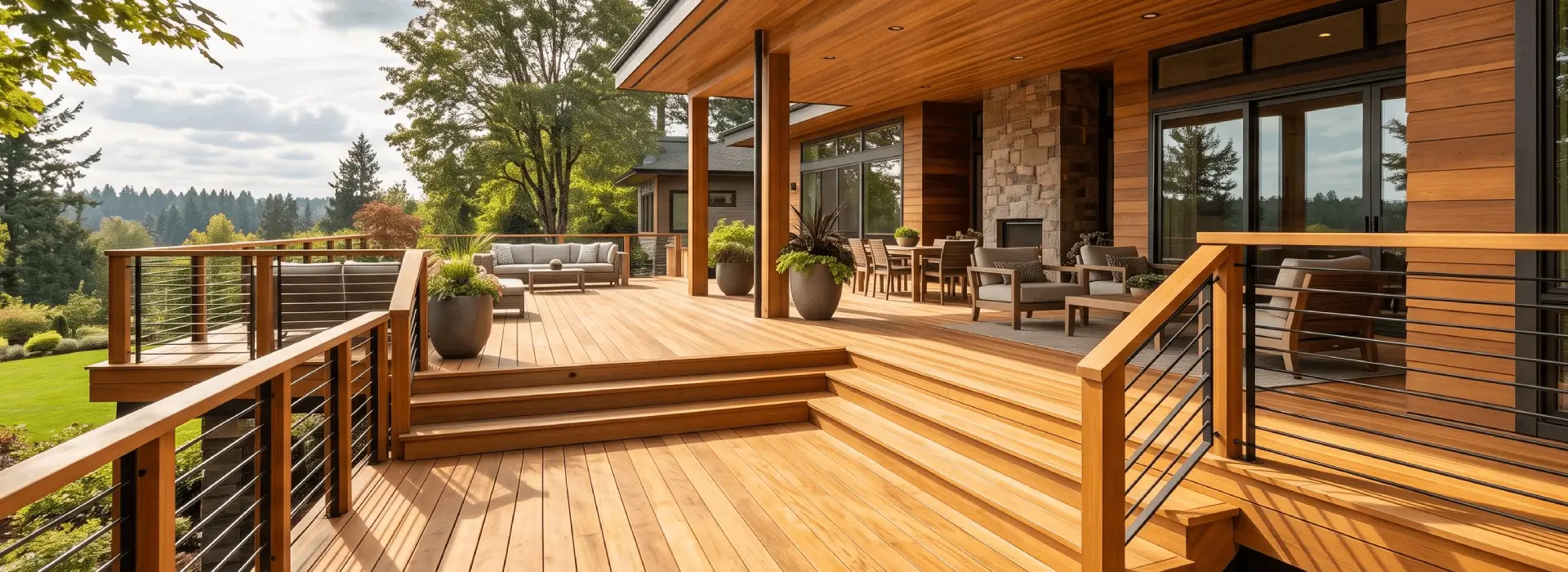 Premium Garapa hardwood decking boards installed for an outdoor deck