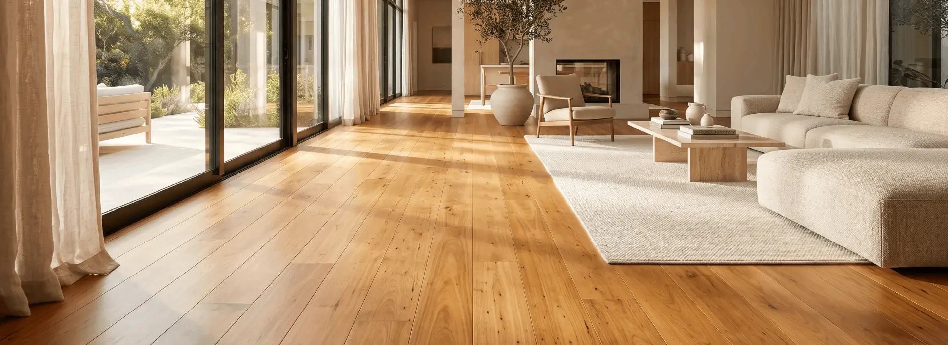 Garapa hardwood flooring with warm golden-brown tones and natural grain