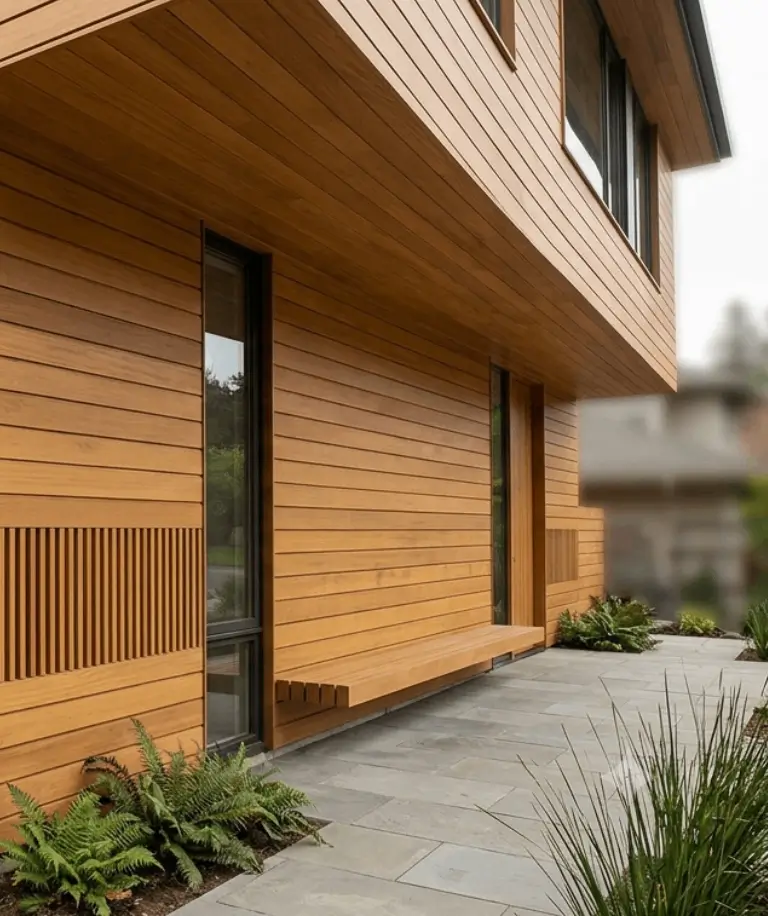 Garapa siding applications on residential and commercial exterior walls