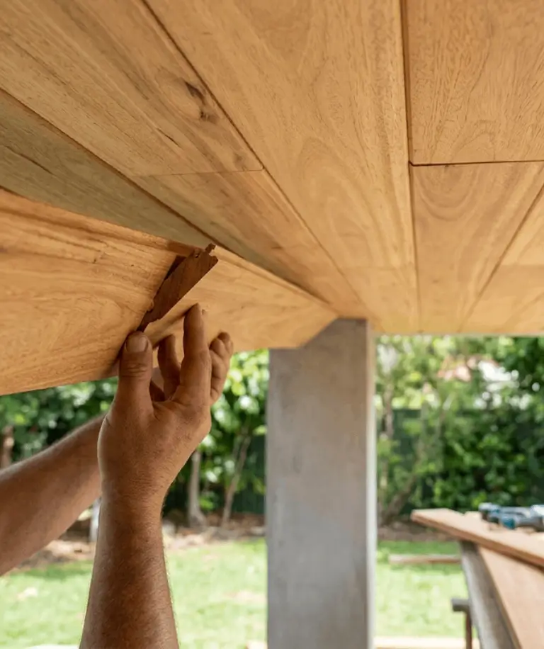 Garapa tongue and groove boards for exterior ceilings and siding