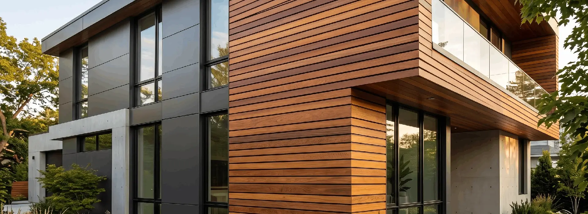 Premium hardwood rainscreen siding installed on a modern residential exterior