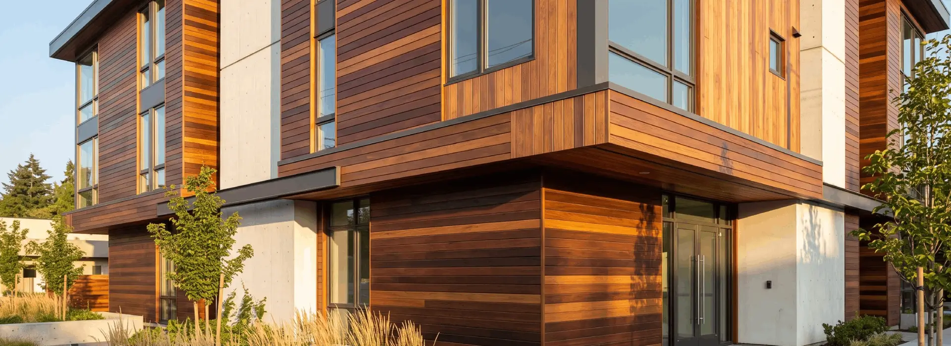 Premium hardwood siding in Ipe, Cumaru, Garapa, and Red Balau Mahogany for exterior applications.