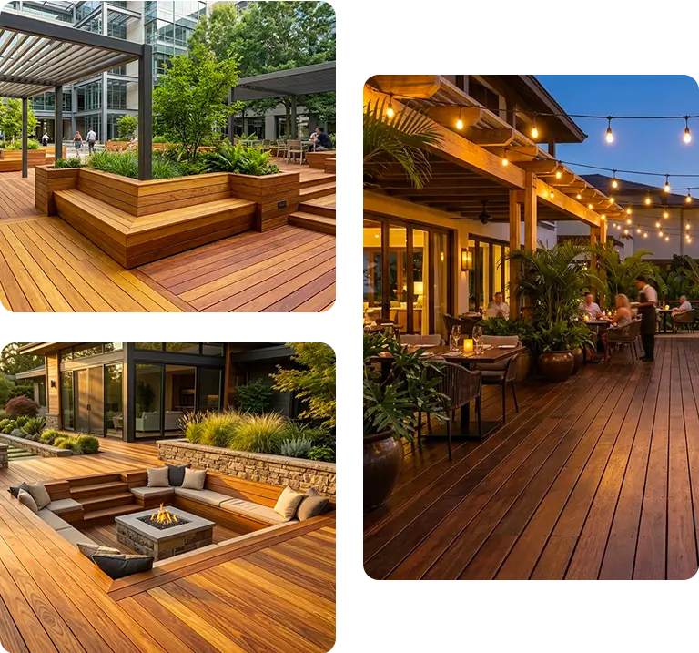 Tropical hardwood materials for outdoor patios