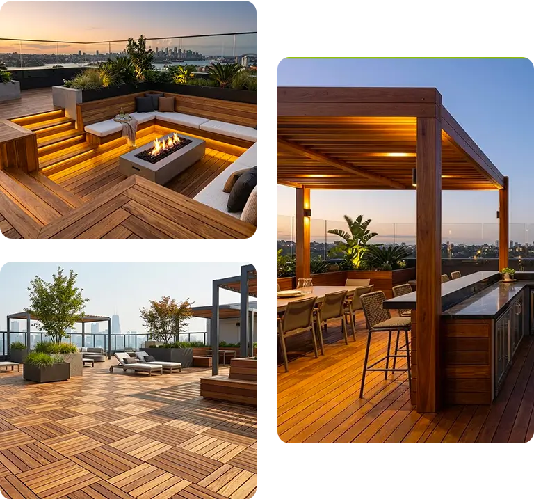 Tropical hardwood solutions for rooftop spaces