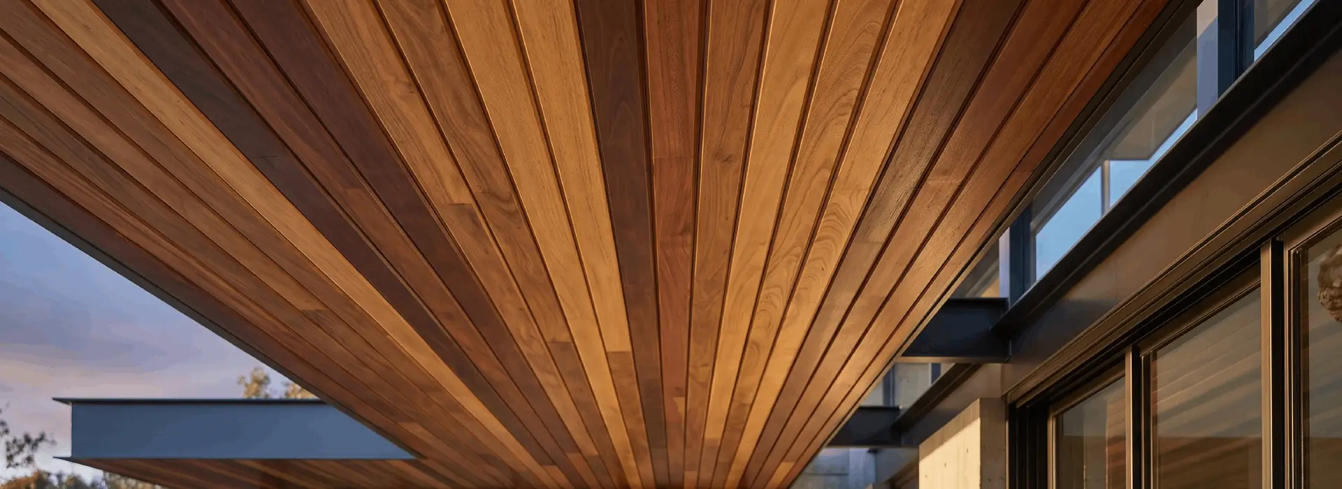 Premium hardwood V-Groove T&G V45 boards for exterior ceiling and cladding applications