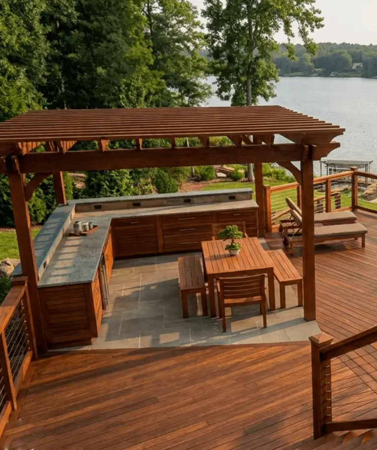 Ipe deck posts used for a durable outdoor deck structure