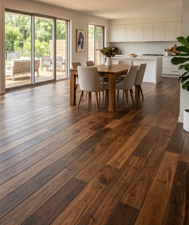 Ipe hardwood flooring featuring rich natural brown tones and distinctive wood grain