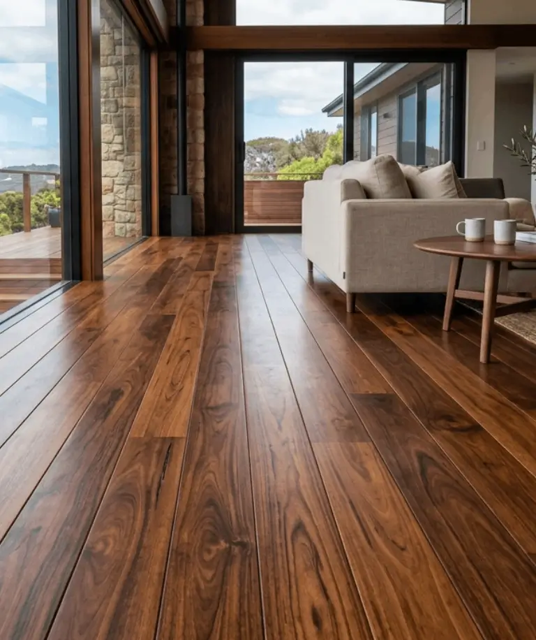 Ipe hardwood flooring installed in a refined residential interior