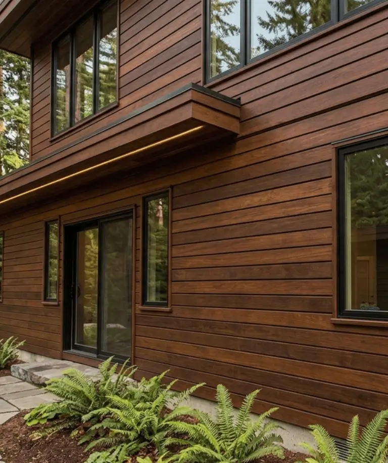 Ipe rainscreen siding installed on a modern exterior building façade