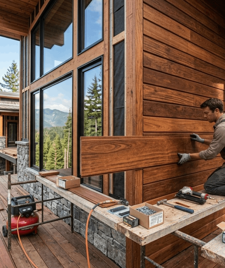 Ipe T&G V45 hardwood application for exterior ceiling and siding