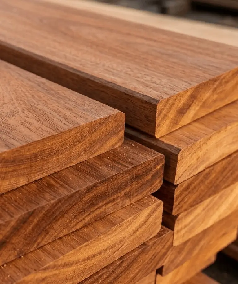 Mahogany hardwood boards showcasing natural color and grain