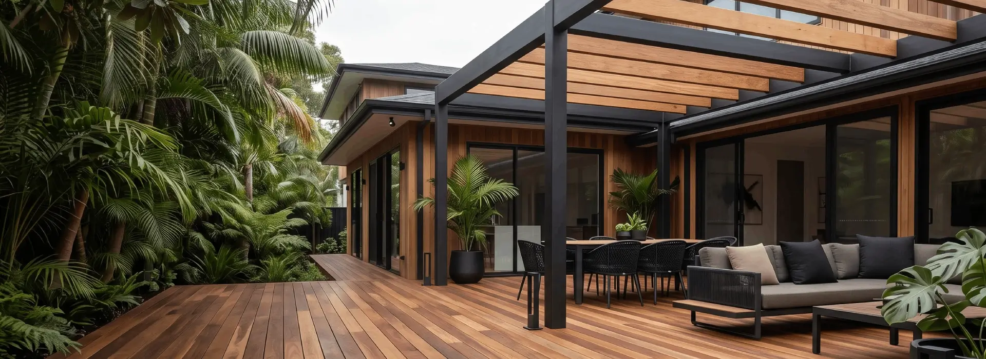 Tropical hardwood materials for outdoor patios