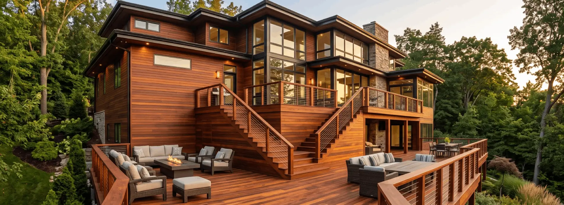 Red Balau Batu hardwood decking boards with natural reddish-brown tones