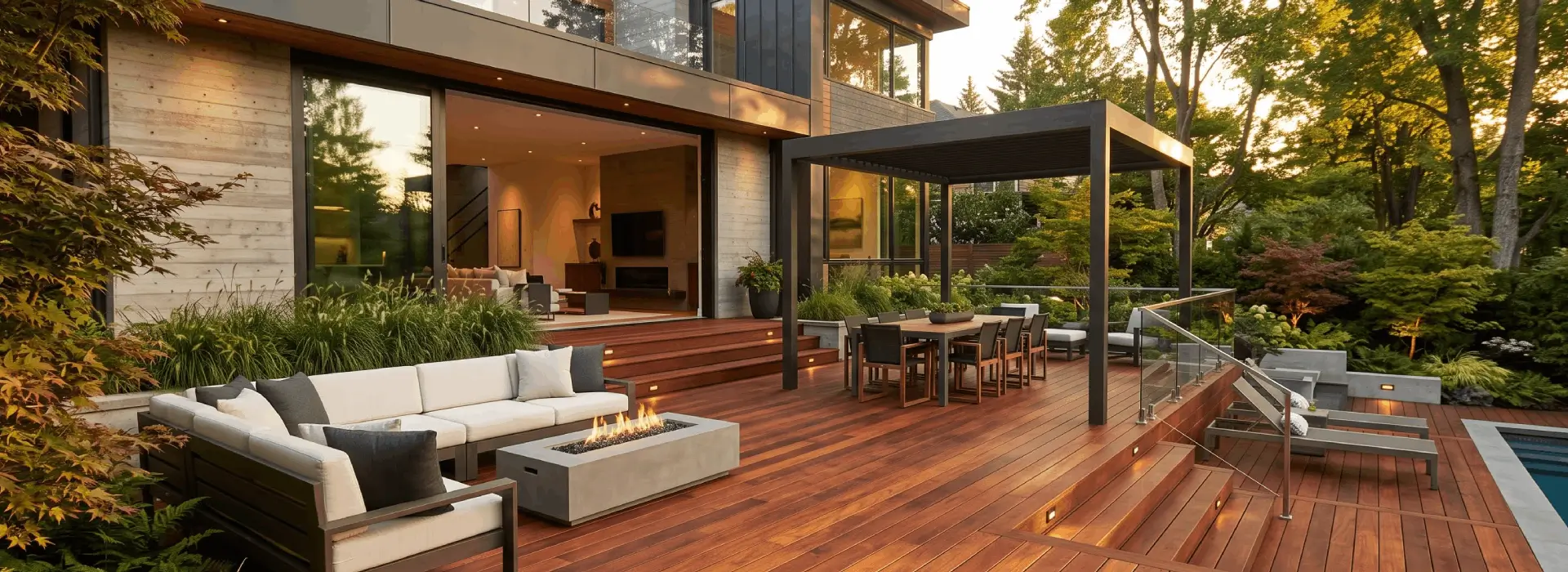 Premium Red Balau Mahogany decking installed on a modern outdoor deck