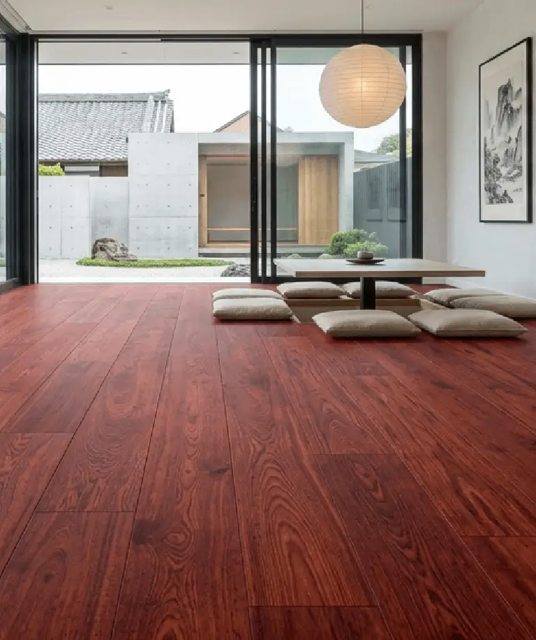 Red Balau Mahogany hardwood flooring featuring rich reddish-brown tones and natural grain