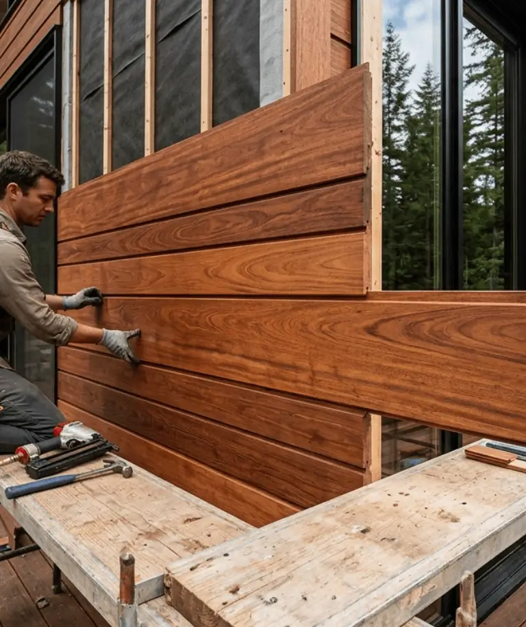 Red Balau Mahogany Tongue & Groove used for exterior ceiling application