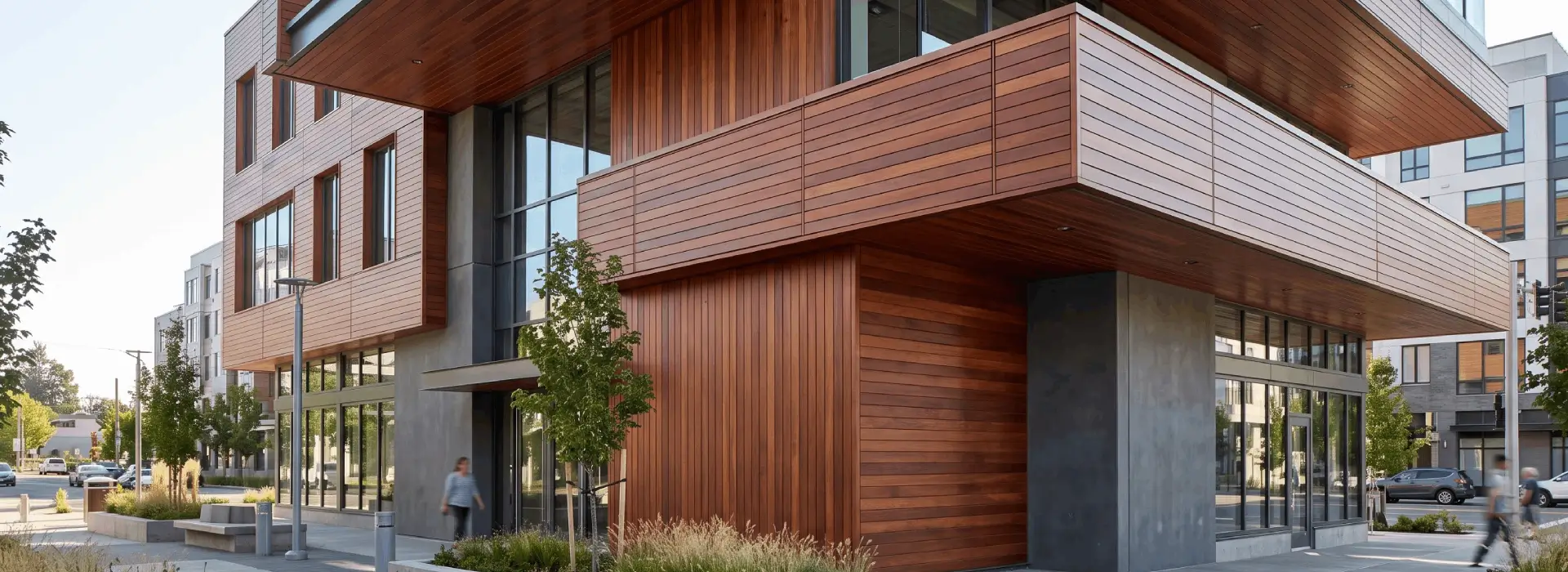 Red Balau Mahogany siding installed on a modern residential exterior