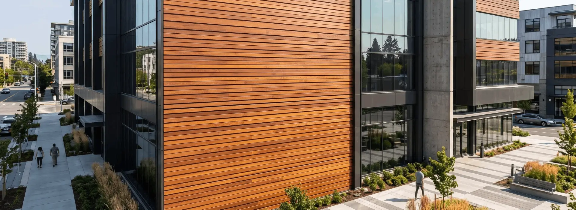 Red Balau Mahogany T&G V45 hardwood boards for exterior ceiling and soffit applications
